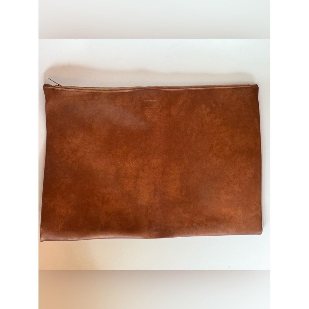 VTG 80s Portfolio Amway Zipper Brown Faux Leather Door to Door Sales Swag Office